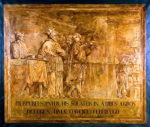 view Episodes in the history of cinchona 3: Cardinal de Lugo orders the use of cinchona in the hospital of Santo Spirito, Rome. Oil painting.