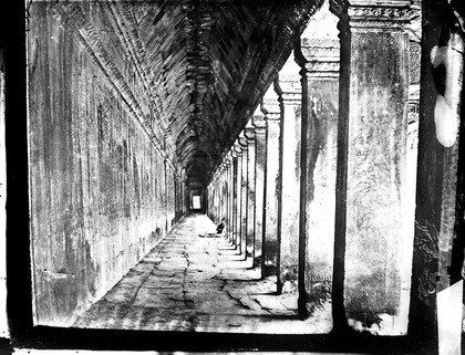 Interior of the western colonnade of a Temple at Nakhon Thom [Angkor Wat], Cambodia.