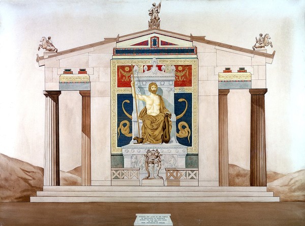 Altar and statue of temple of Aesculapius at Epidaurus