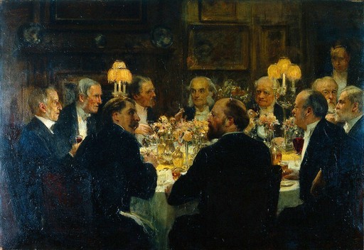 An Octave for Mr Ernest Hart at Sir Henry Thompson's house. Oil painting by Solomon Joseph Solomon R.A., ca. 1897.