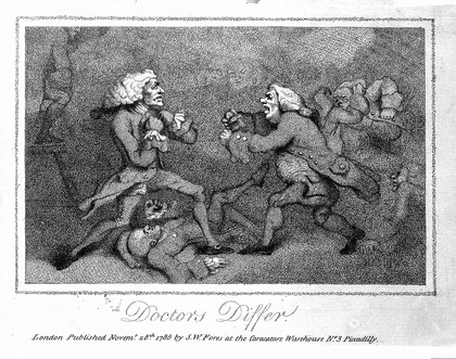 A group of doctors fighting. Stipple engraving, 1785.