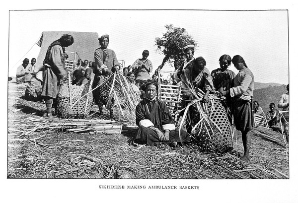 L.A. Waddell; Sikhimiese making ambulance baskets