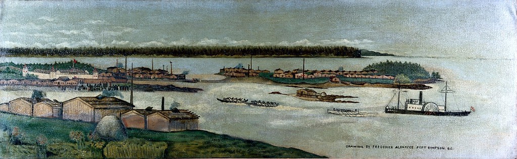 Fort Simpson, British Columbia. Oil painting by Frederick Alexkcee (Alexcee), 1902.