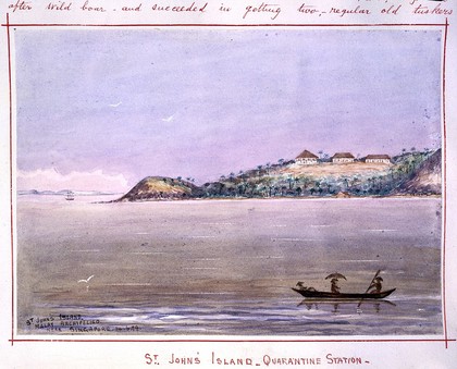 Singapore: evening view of the Johore River. Watercolour by J. Taylor, 1879.