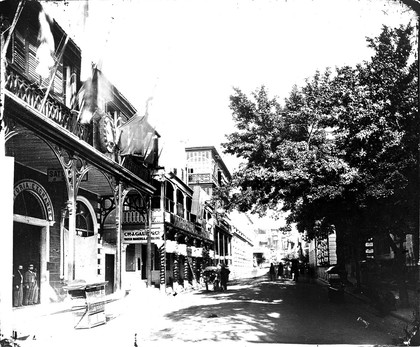 Queen's road, Hong Kong. Photograph, 1981, from a negative by John Thomson, 1869.