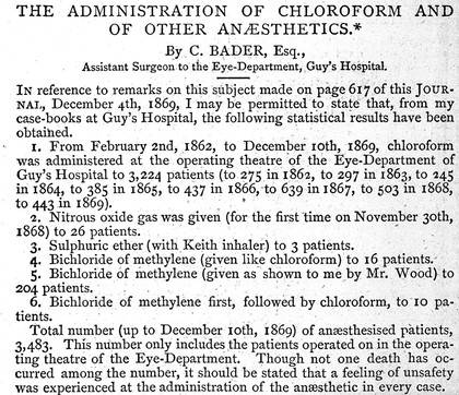 The administration of chloroform and of other anaesthetics.