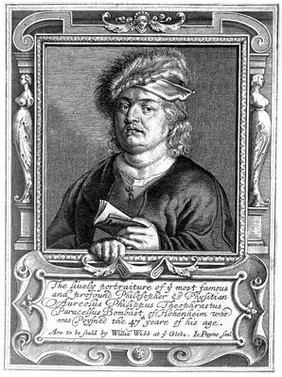 Aureolus Theophrastus Bombastus von Hohenheim [Paracelsus]. Line engraving by J. Payne after Q. Metsys.