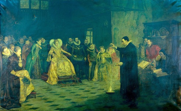 John Dee performing an experiment before Queen Elizabeth I. Oil painting by Henry Gillard Glindoni.