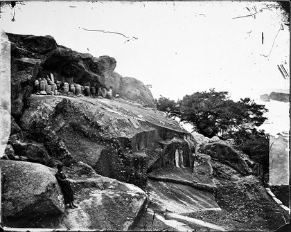 Jars containing human remains awaiting interment, Amoy, Fukien province, China.