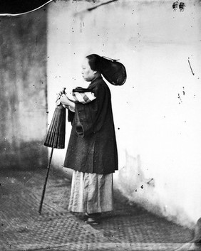 Chinese Lady holding a parasol, Canton, Kwangtung, China