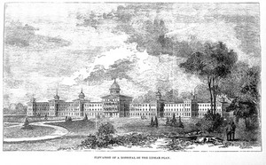 view Elevation of state asylum for the insane, Tuscaloose, on the linear plan.