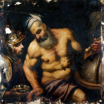 Aristotle refusing the hemlock (?). Oil painting by a painter in the circle of G.B. Langetti.