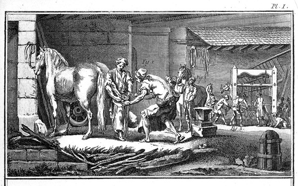 Marechal Ferrant et Operant (Farrier shoeing a horse)