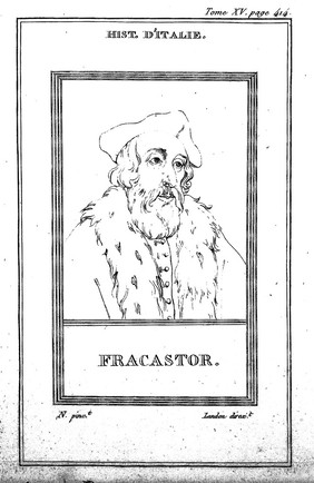 Hieronymus Fracastorius. Line engraving, 1805, after [N.].
