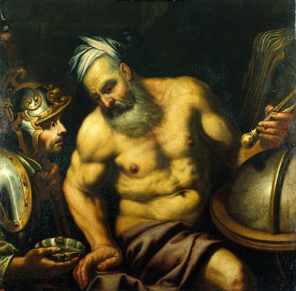 Aristotle refusing the hemlock (?). Oil painting by a painter in the circle of G.B. Langetti.