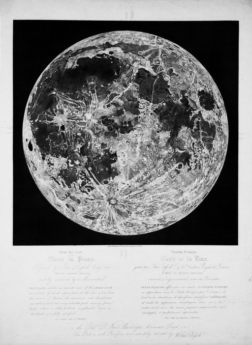 The moon, viewed in full sunlight. Stipple engraving, 1805, by J. Russell after himself.