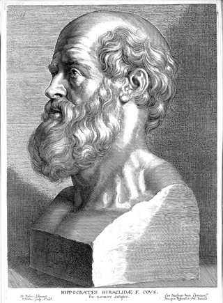 Hippocrates. Line engraving by P. Pontius, 1638, after P. P. Rubens.
