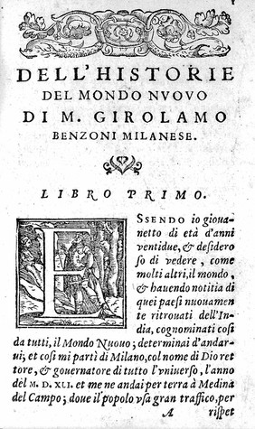 La historia del Mondo Nuovo ... Laqual tratta delle isole, et mari nuovamente ritrovati, et delle nuove città da lui proprio vedute, per acqua, et per terra in quattordeci anni / Nuovamente ristampata, et illustrata con la giunta d'alcune cose notabile dell'Isole di Canaria.