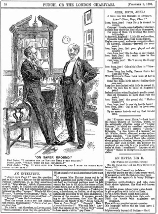 Two physicians discussing a patient: one boasts to the other that he has prescribed a remedy which will aggravate the patient's illness in order to fit the illness to the physician's specialty. Wood engraving by J.B. Partridge, 1896.