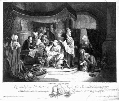 The circumcision of Christ in the Temple. Etching by Father K. Felner, 1779, after C. Dietrich.