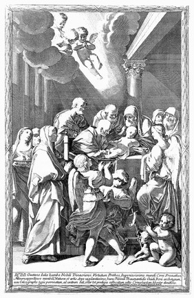 The circumcision of Christ. Etching by J.M. Giovannini after G. Reni.