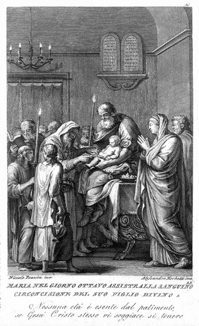 The circumcision of Christ. Engraving by A. Mochetti supposedly after N. Poussin.