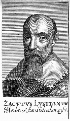 Abraham Zacutus Lusitanus. Line engraving, 1688.