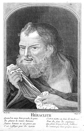 Heraclitus. Line engraving by Dupin after Picart.