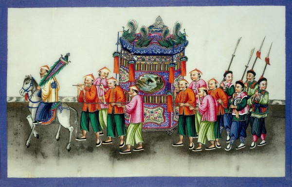 Chinese wedding procession, watercolour