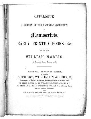 W. Morris's book collection sale catalogue, 1898; Sotheby's