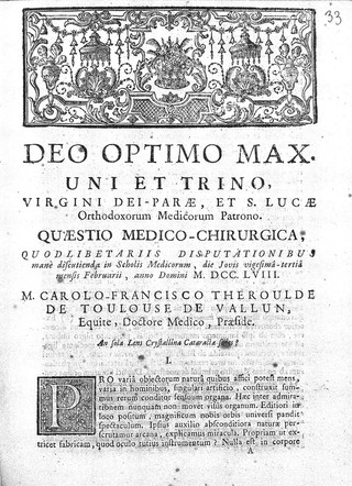 Quaestio medica chirurgica ... An sola lens crystallina cataracte sedes? / [Jean Descemet].