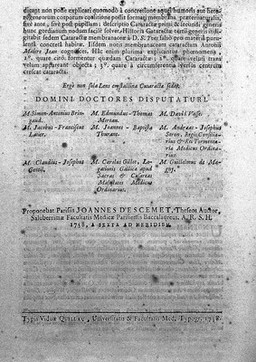 Quaestio medica chirurgica ... An sola lens crystallina cataracte sedes? / [Jean Descemet].