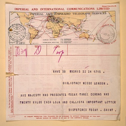 Telegram from Johnston-Saint in Madrid, 24/10/1930