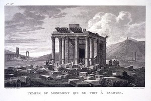 view Palmyra, Syria: the temple of Baalshamin. Engraving by J.B. Liénard after L.F. Cassas.