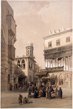 The bazaar of the coppersmiths in Cairo. Coloured lithograph by L. Haghe, c. 1848, after D. Roberts.