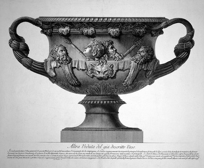 A marble vase ("The Warwick vase"). Etching by G.B. Piranesi, ca. 1770.