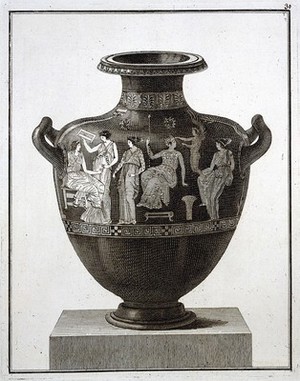 view A water-pot (hydria), painted with women at their toilet, with Eros. Engraving, 17--.