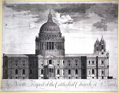 St Paul's cathedral, London: view from the north. Engraving by H. Hulsbergh. 17--.