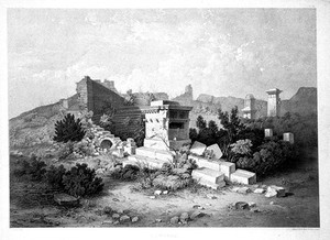 view Xanthus, Lycia, showing some of the ancient tombs. Lithograph by George Scharf junior, 1847.