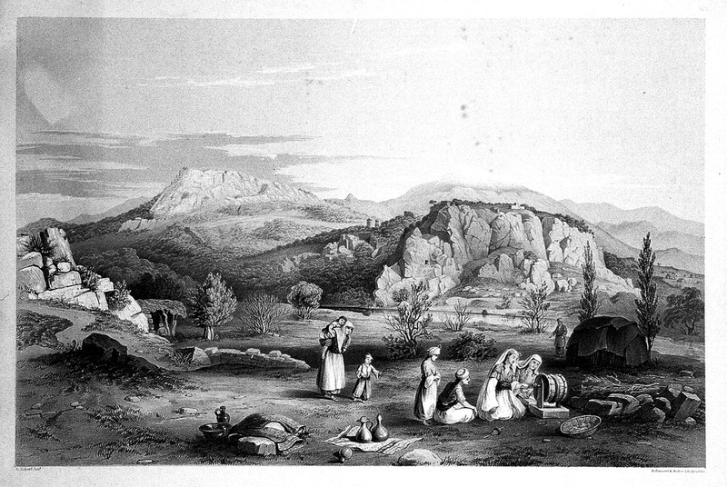 Xanthus, Lycia, women milling. Lithograph by George Scharf junior, 1847., [1847], by George Scharf