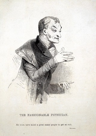 A wealthy and well-dressed doctor; suggesting he has a large number of patients. Wood engraving by J. Orrin Smith after J.K. Meadows, 1840.
