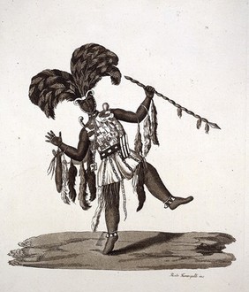 An Ashanti warrior. Aquatint by P. Fumagalli, ca. 1819, after T.E. Bowdich.