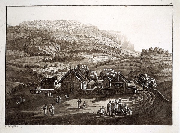 Ethiopia: the house of Ras Uelletta Selasse at Antalow. Aquatint by P. Fumagalli, ca. 1819, after H. Salt.