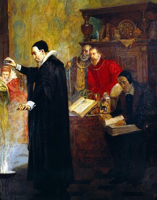 John Dee performing an experiment before Queen Elizabeth I. Oil painting by Henry Gillard Glindoni.