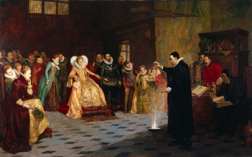 John Dee performing an experiment before Queen Elizabeth I. Oil painting by Henry Gillard Glindoni.
