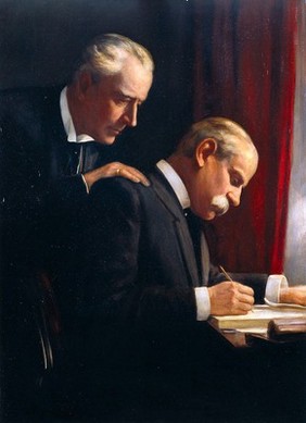 Sir Francis Laking and Sir Frederick Treves. Oil painting by Harry Herman Salomon after a photograph.