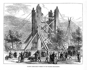 view 'Raising Cleopatra's Needle on the Thames embankment'