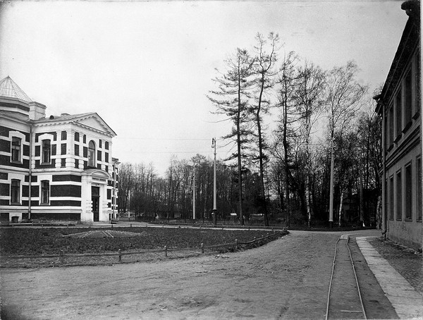 The buildings of the Chemistry Department (left) and the Physiology Department (right), Imperial Institute of Experimental Medicine, St Petersburg. Photograph, 1904.