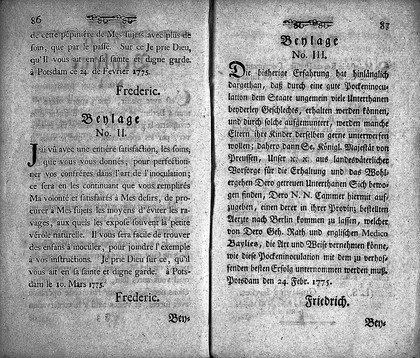 Eine geheime Handschrift der Herrn Suttons, und raisonnirende Erläuterung der Mittel, welche sie sich bey der Einimpfung der Blattern bedienen ... / aus dem Französischen übersetzt und mit einem Anhang begleitet, welcher das Tagebuch von den Einimpfungsversuchen enthält, welche ... durch den Herrn Geh. Rath Baylies, and vier und zwanzig Kindern in dem grossen Friedrichshospital zu Berlin ... sind angestellt worden.