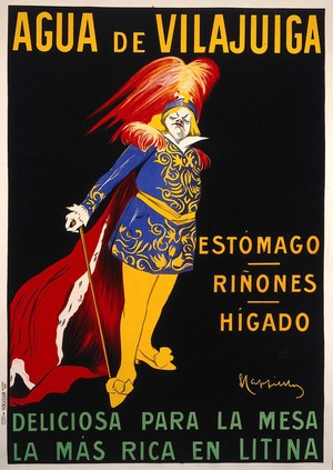 view A man in Spanish costume advertising Vilajuïga mineral water. Colour lithograph by L. Cappiello, ca. 1912.